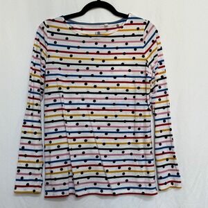 Boden Womens Long Sleeve Striped Polka Dot Cotton Top Multi Color Size US 8